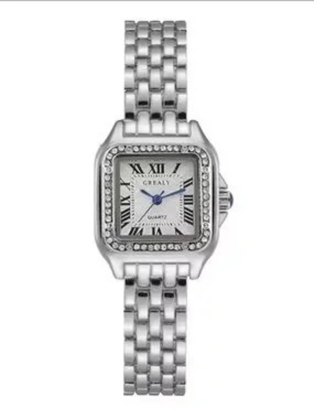 Silver classic square diamond watch adjustable